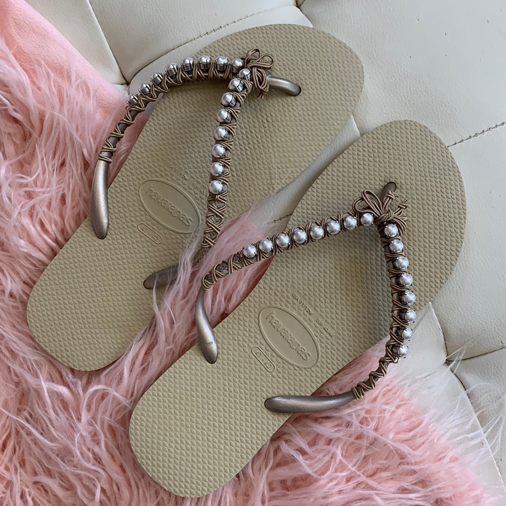 HAVAIANAS Beige and Faux Pearl Flip Flop Sandal